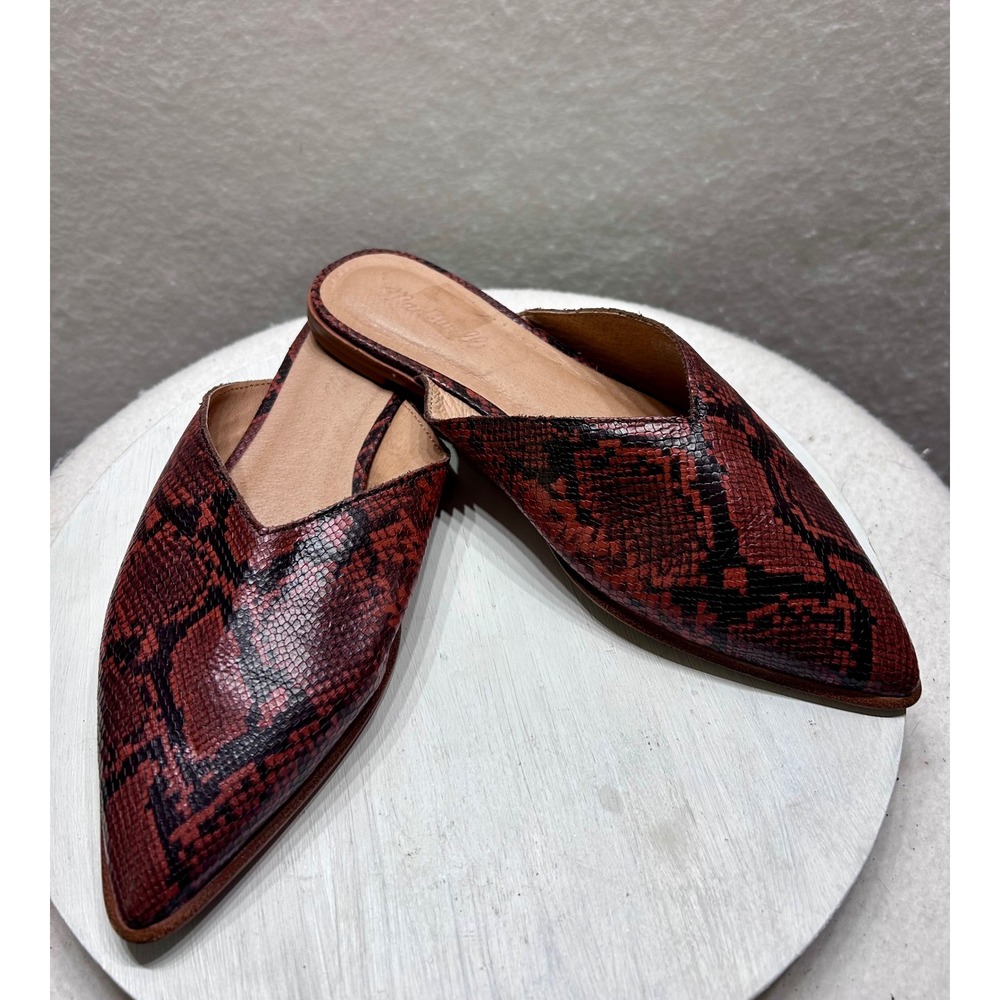 Madewell Gemma Mule Snakeskin Embossed Leather Pointed Toe Flats Red Black 9.5